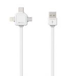 Kabel USB (2.0), USB A M- USB C / Lightning / Micro-USB, 1.5m, 3v1, bílý, Powercube, plochý