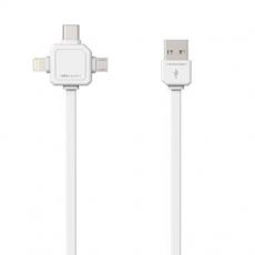 Kabel USB (2.0), USB A M- USB C / Lightning / Micro-USB, 1.5m, 3v1, bílý, Powercube, plochý